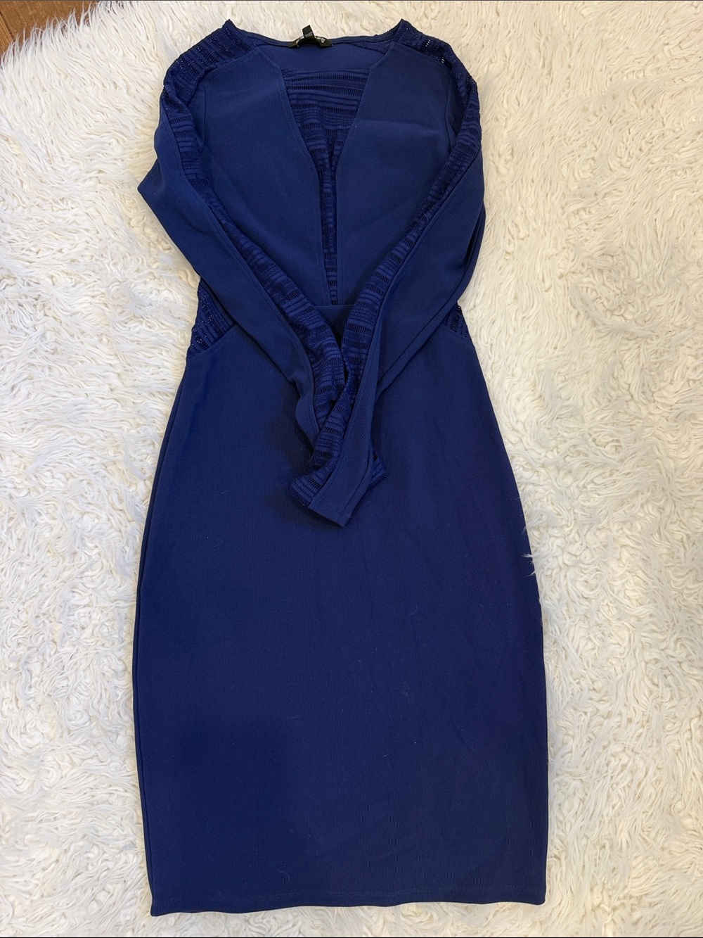 Express Navy Long-Sleeve V-Neck Bodycon Dress